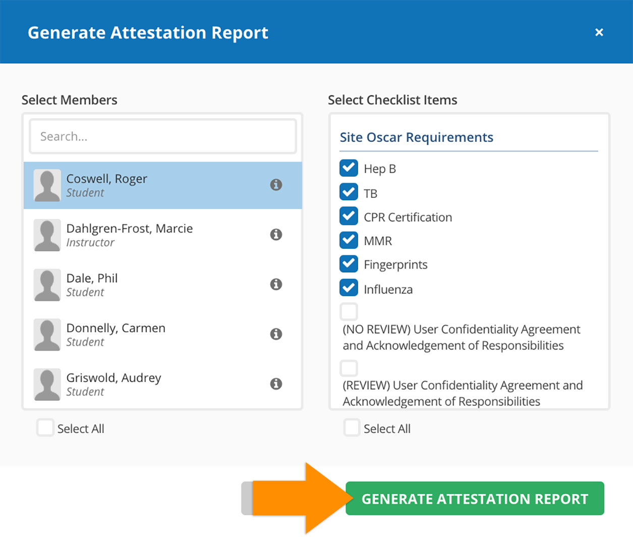 CB Bridges™ Pro Advantage Tracker Automatic Requirement Syncing and Custom Attestation Reporting-Generate Attestation Report