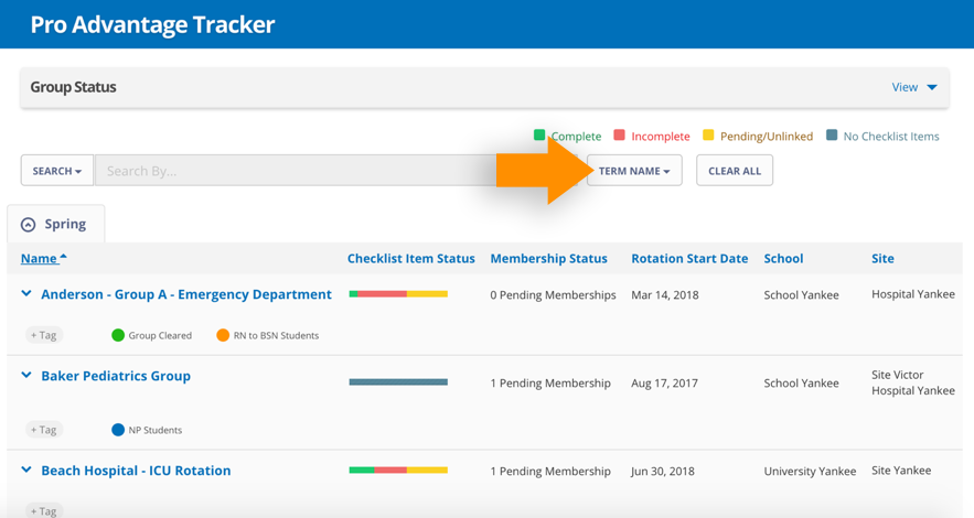 CB Bridges™ Pro Advantage Tracker Enhancements Improved Grouping and Searching Sort By Term Name