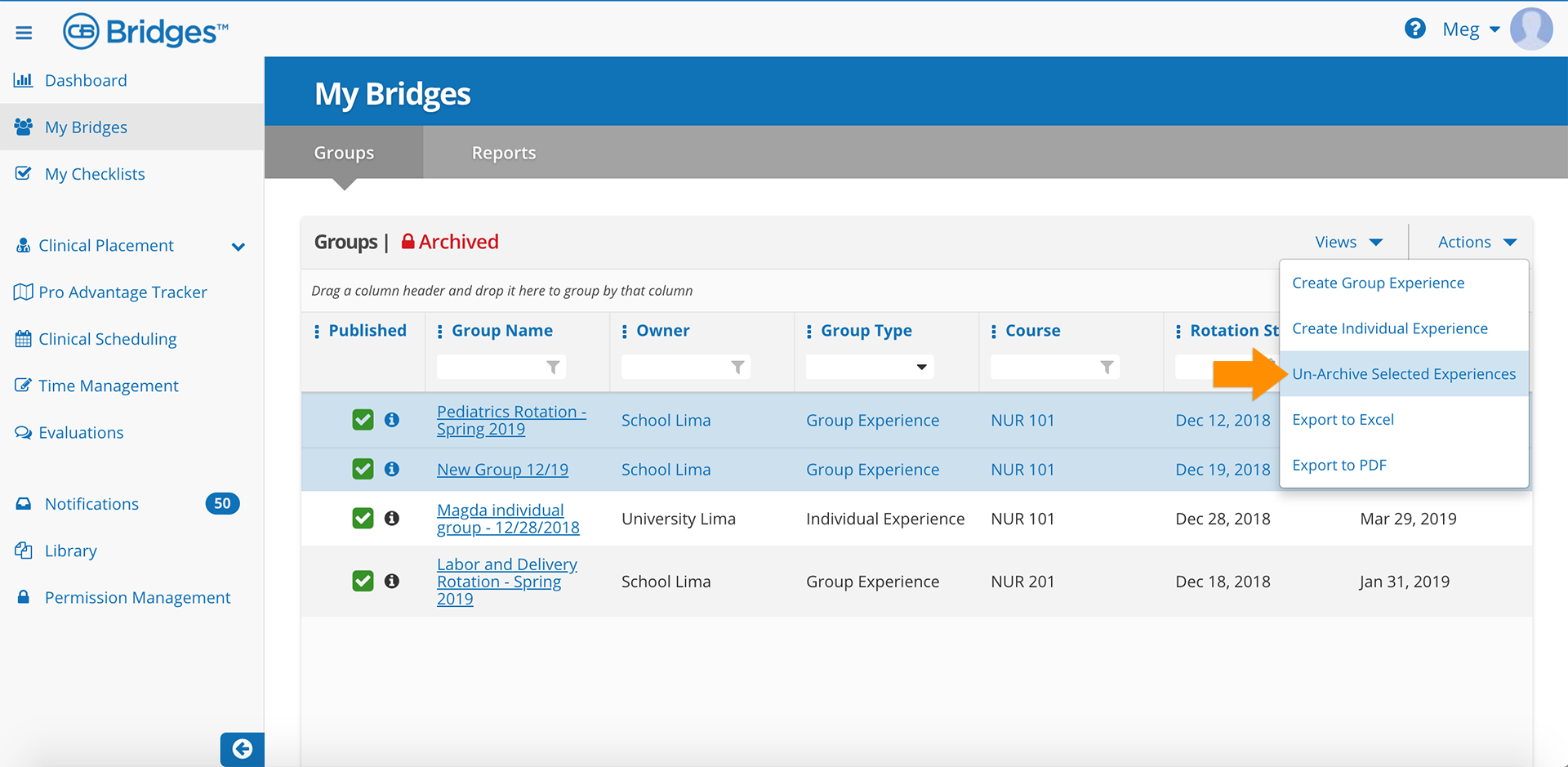 CB Bridges™ Pro Advantage Tracker-Step 3 How to Unarchive