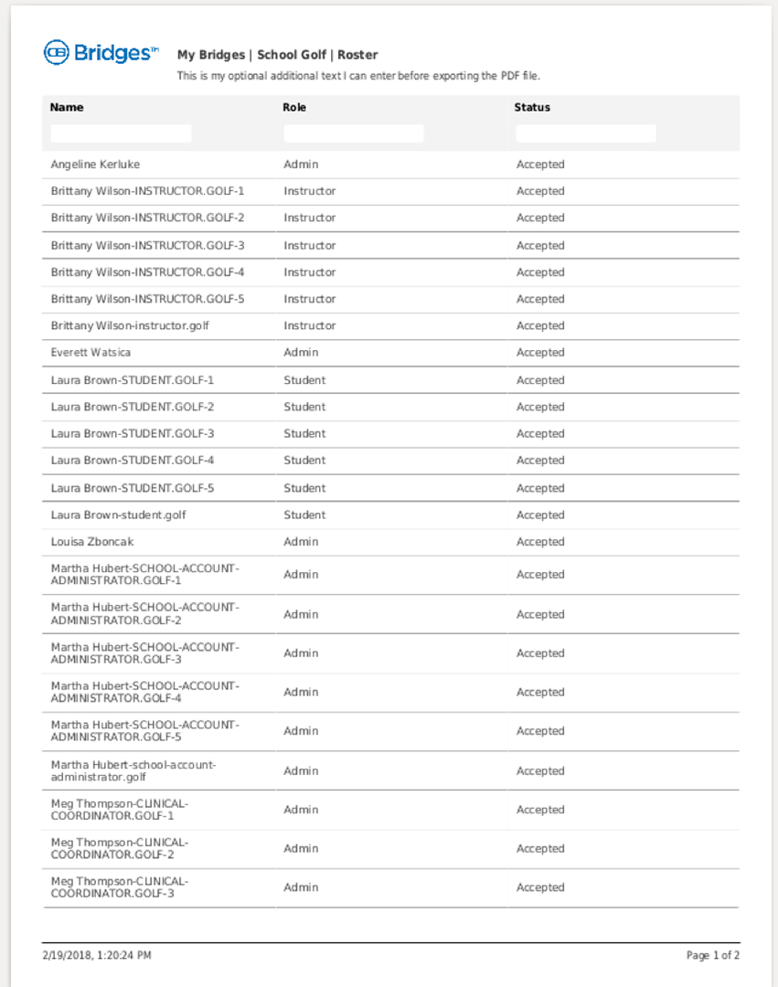 CB Bridges™ Clinical Placement Grid UI and Export Enhancements—Step 4: New and improved Roster style in exported PDF form.